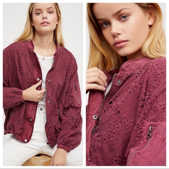 Free People Eyelet Daisy Jane Bomber Jacket NEW - Picture 1 of 5